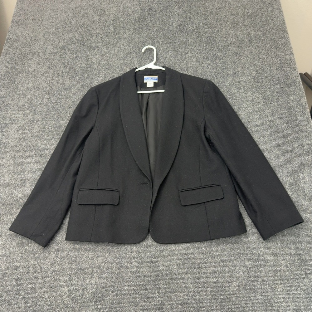 Vintage Pendleton Blazer Womens 16P Black Wool Shawl Collar Professional Classic